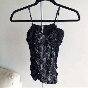 Black Ruched Lace Sleeveless Top